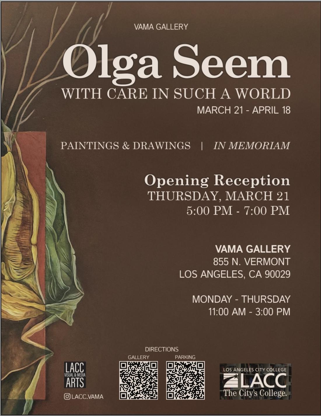 Art opening for Olga Seem 3/21 5-7pm