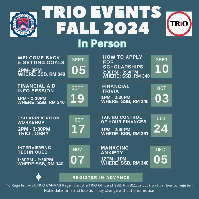 TRIO Workshops for Fall 2024 - in person