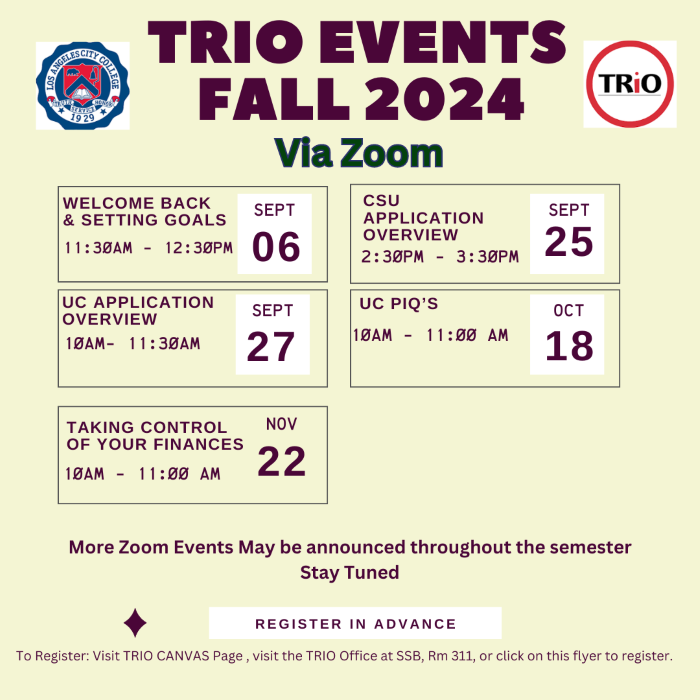 TRIO Workshops for Fall 2024 - via zoom