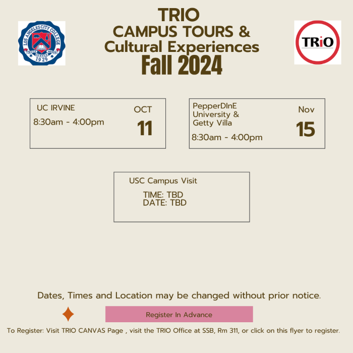 TRIO Campus Tours and Cultural Activities Fall 2024