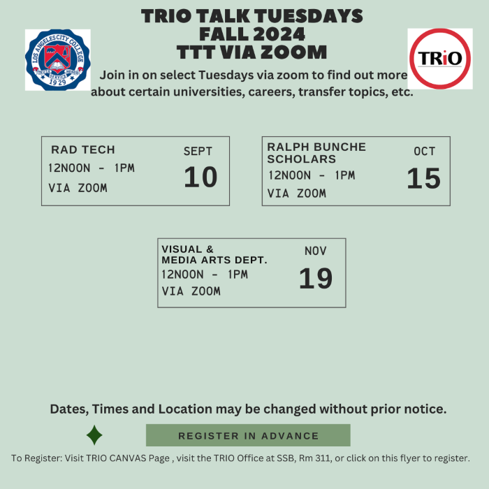 TRIO Talk Tuesdays Via Zoom Fall 2024