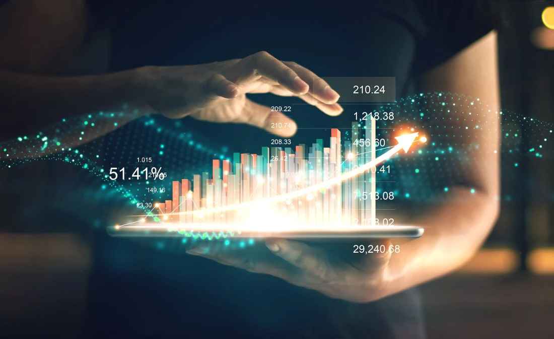 hands encircle around a colorful graph